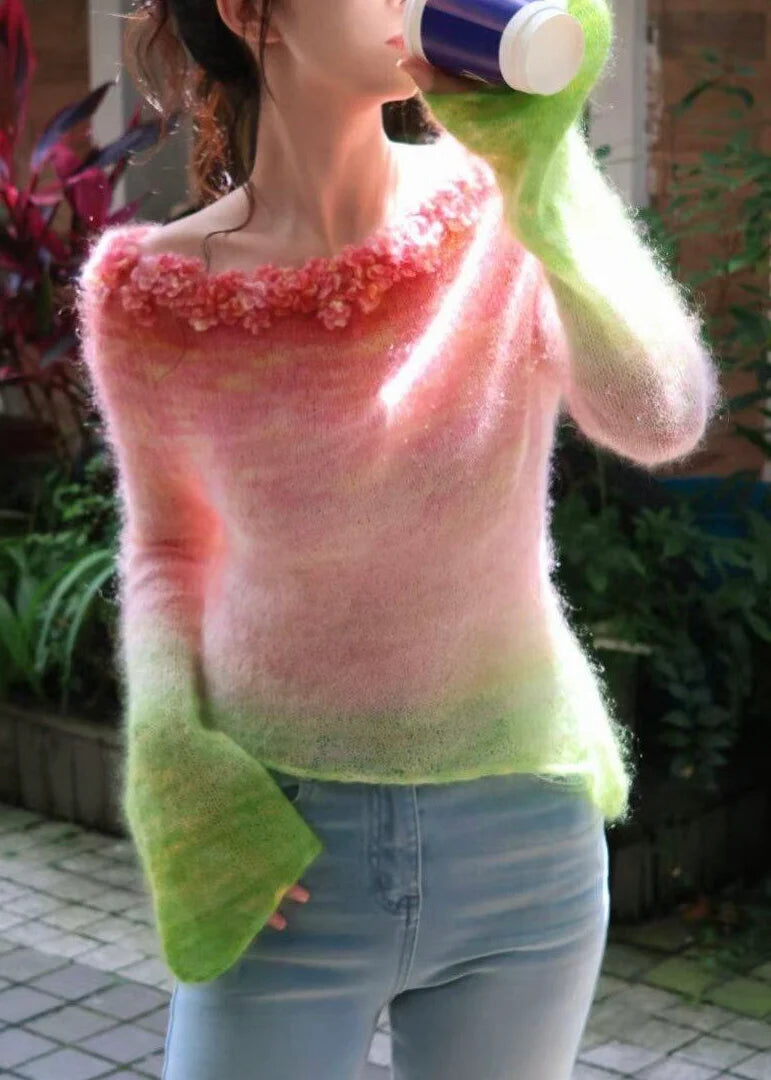 Women's Knit Top Asymmetrical Floral Design 2