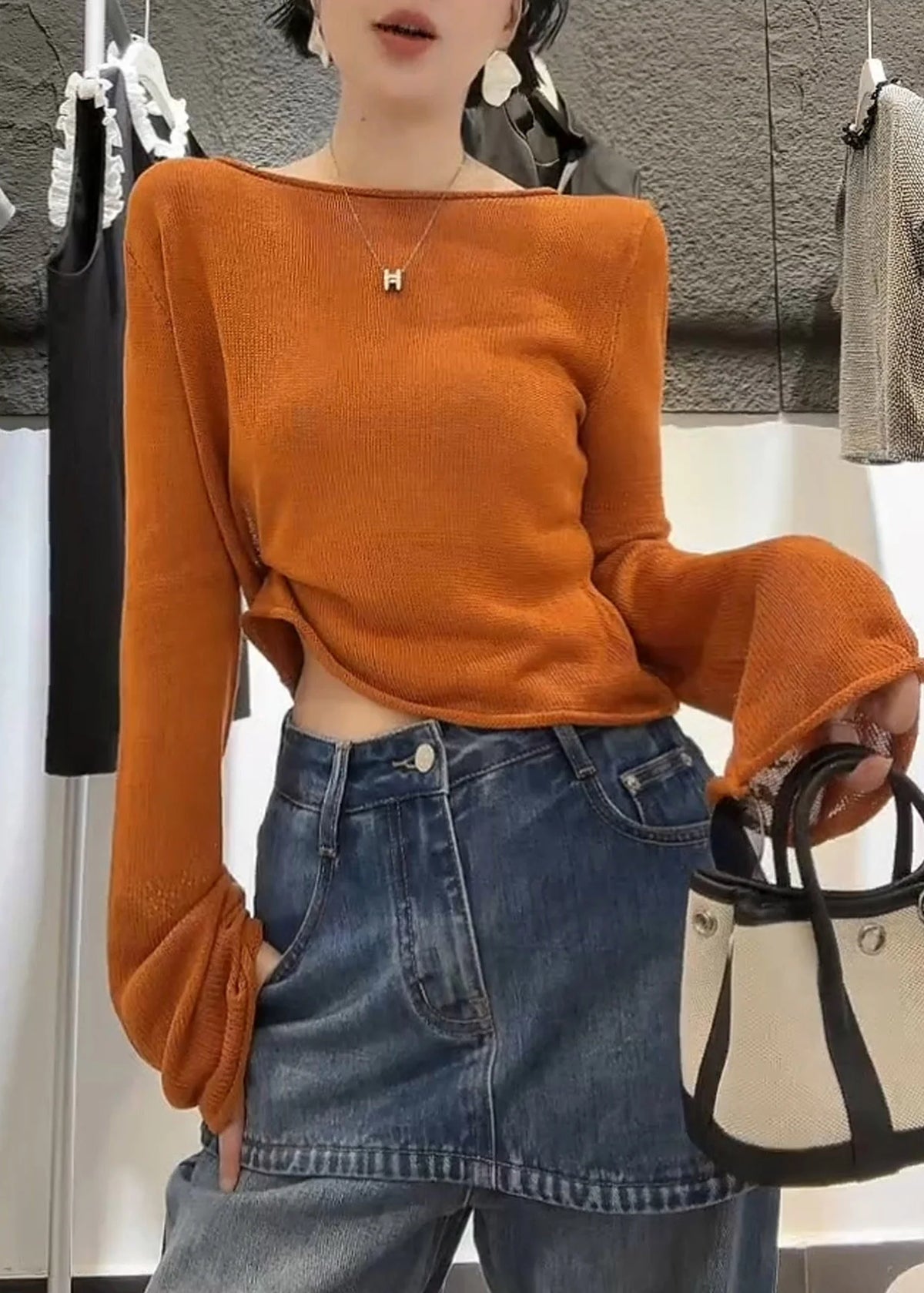 Women's Knit Top Flare Sleeve Loose Fit 3