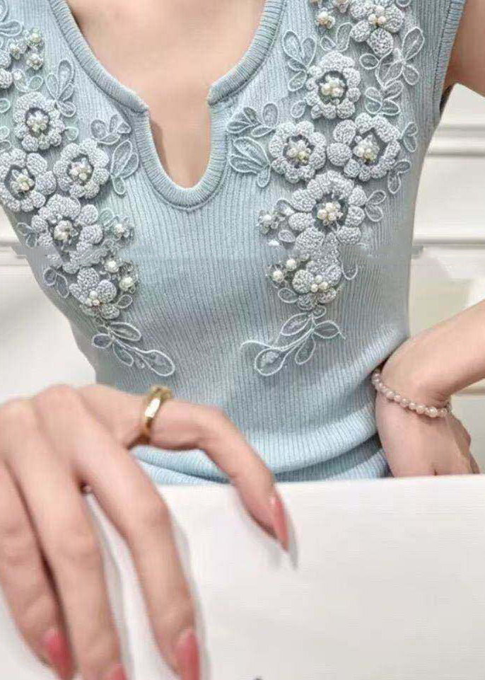Women's Knit Top V Neck Floral Design 2