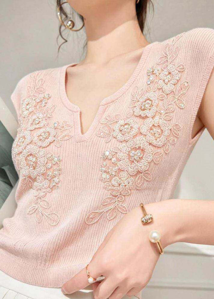 Women's Knit Top V Neck Floral Design 3