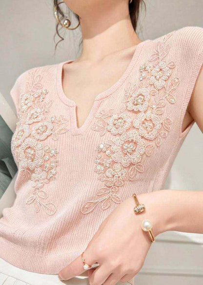 Women's Knit Top V Neck Floral Design 3