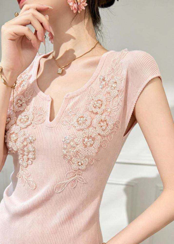 Women's Knit Top V Neck Floral Design 4