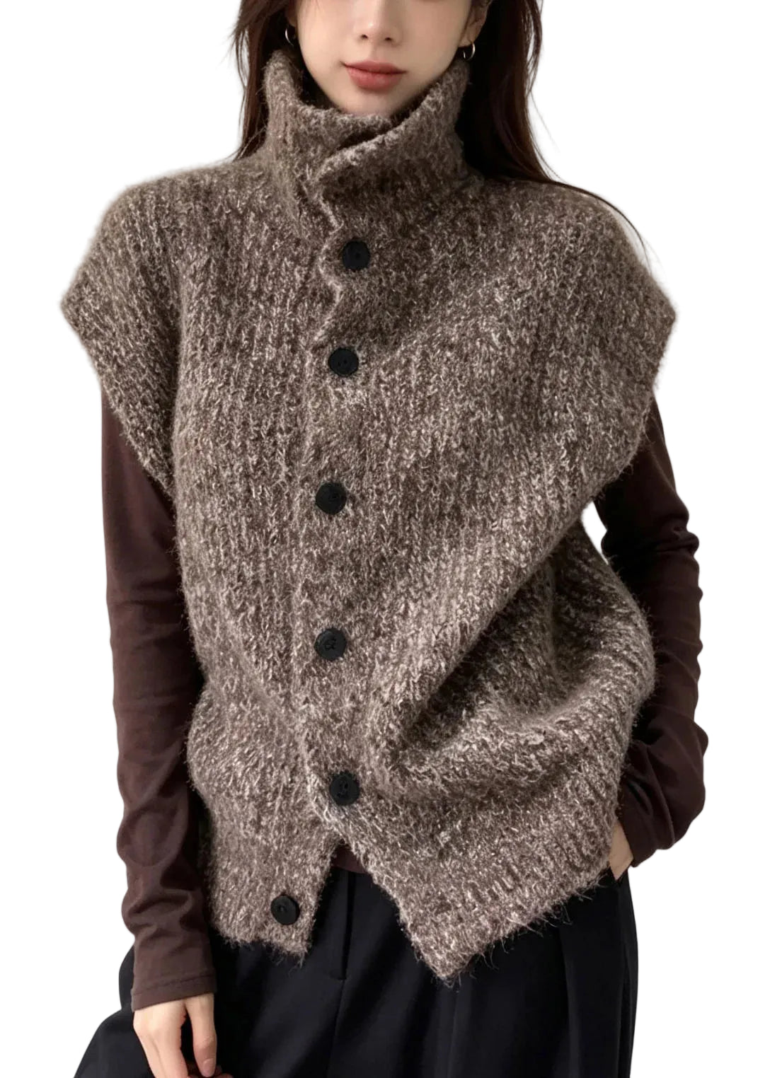 Women's Knit Waistcoat Patchwork Button Style 0