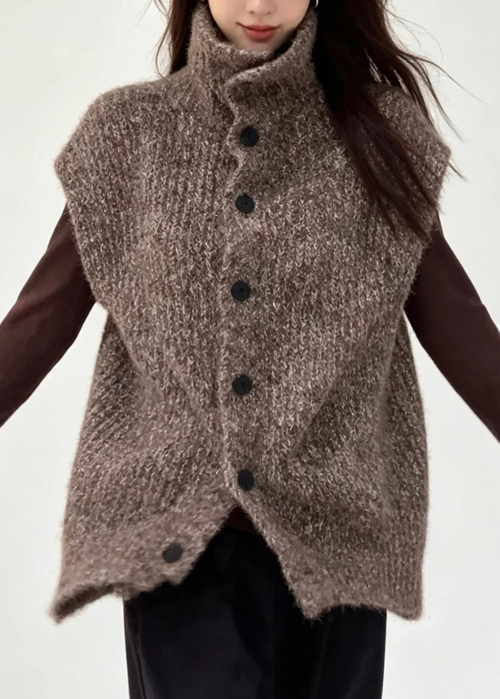 Women's Knit Waistcoat Patchwork Button Style 1