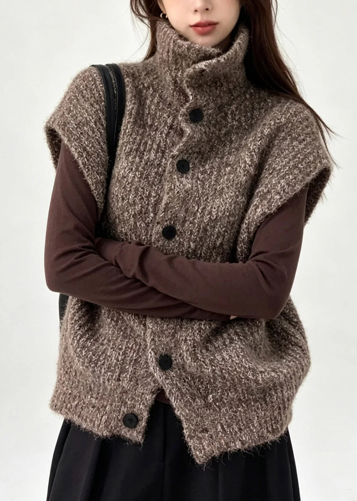Women's Knit Waistcoat Patchwork Button Style 2