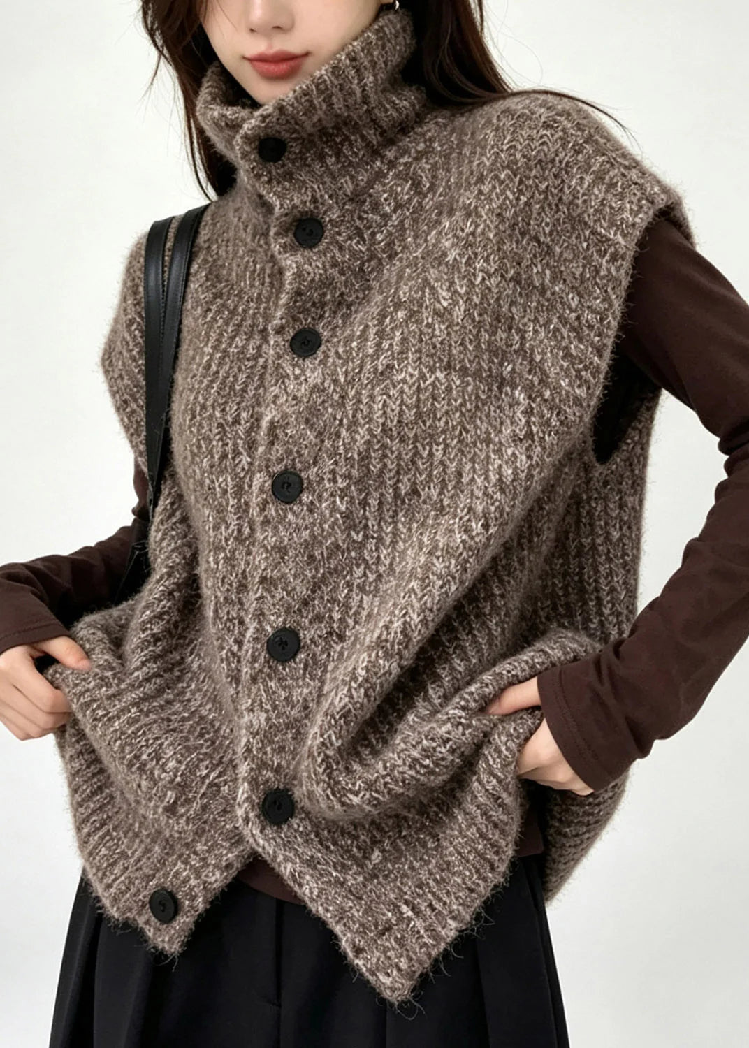Women's Knit Waistcoat Patchwork Button Style 3