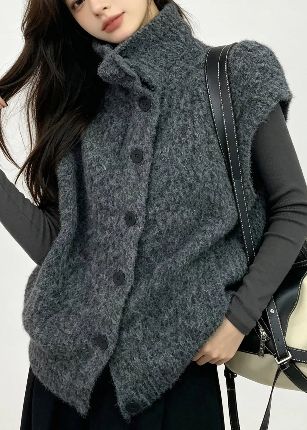 Women's Knit Waistcoat Turtleneck Short Sleeve 0