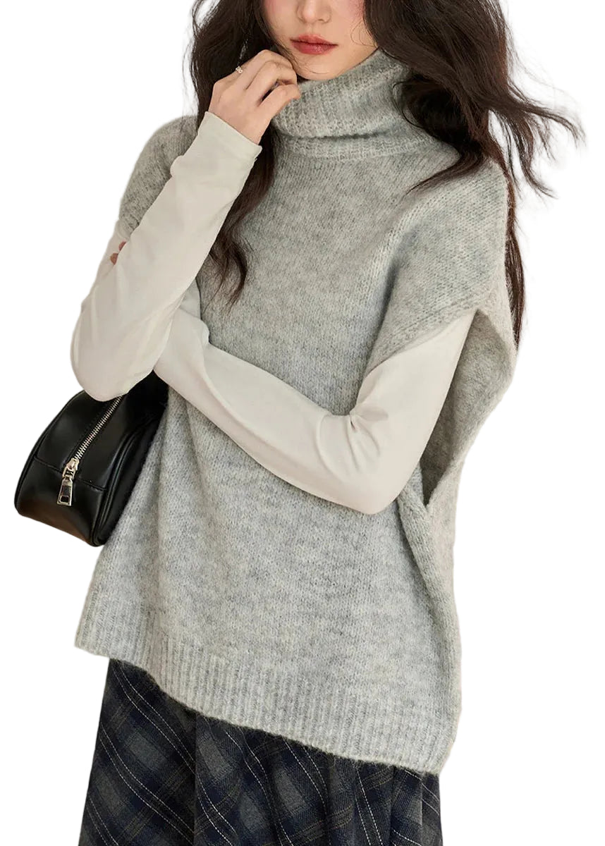 Women's Knit Waistcoat Turtleneck Short Sleeve 0