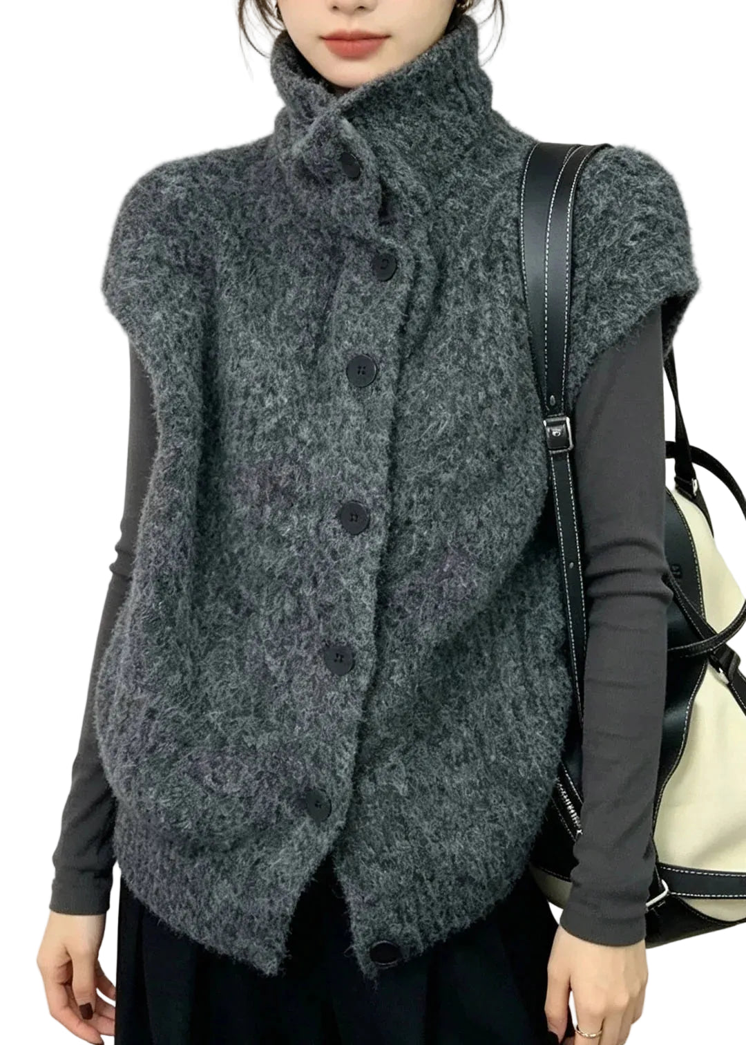 Women's Knit Waistcoat Turtleneck Short Sleeve 1