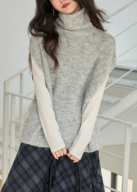 Women's Knit Waistcoat Turtleneck Short Sleeve 1