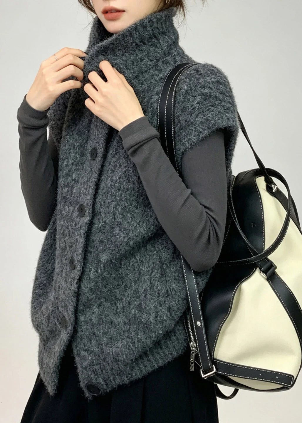 Women's Knit Waistcoat Turtleneck Short Sleeve 2
