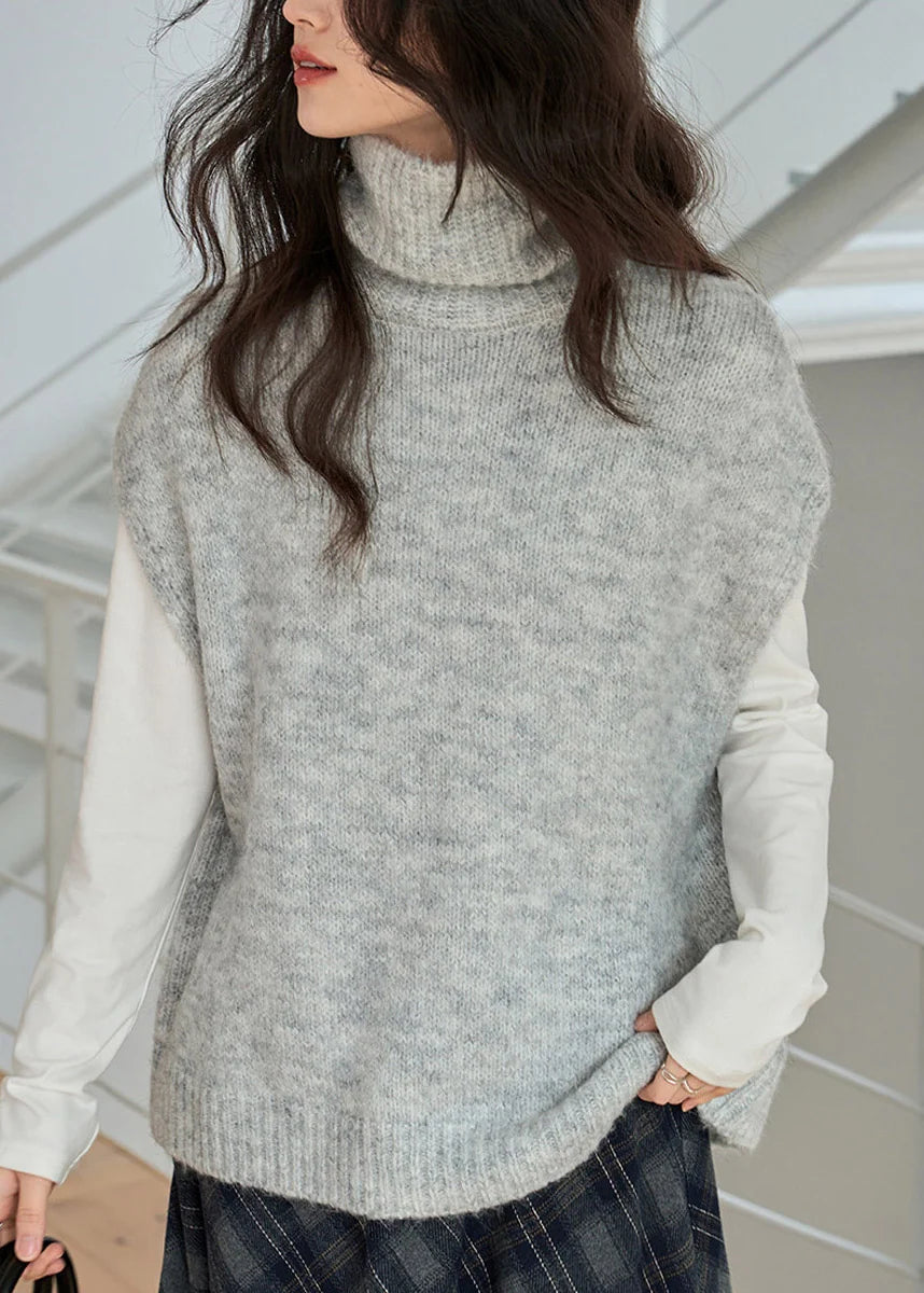 Women's Knit Waistcoat Turtleneck Short Sleeve 2