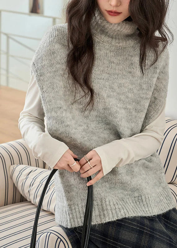 Women's Knit Waistcoat Turtleneck Short Sleeve 3
