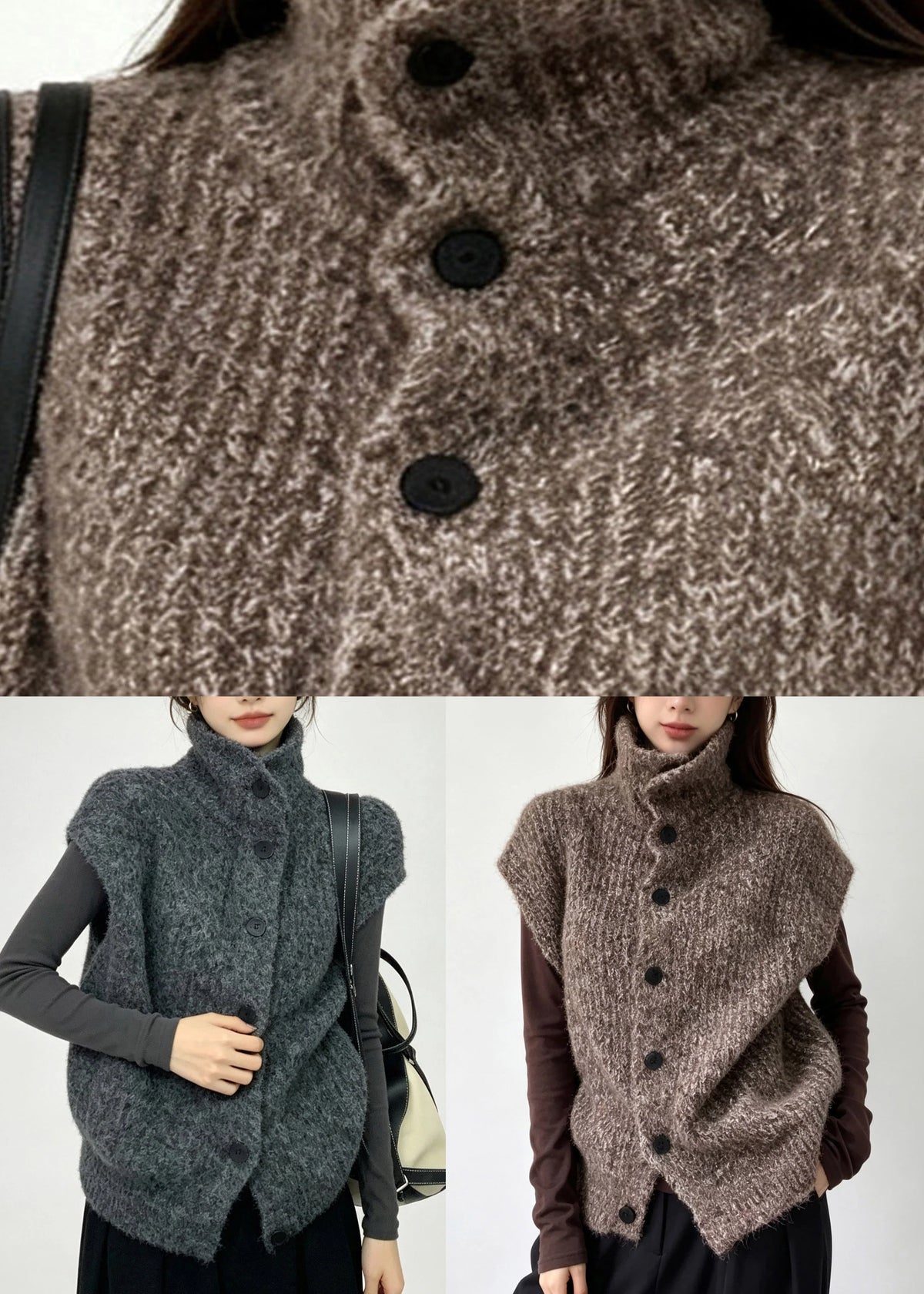 Women's Knit Waistcoat Turtleneck Short Sleeve 4