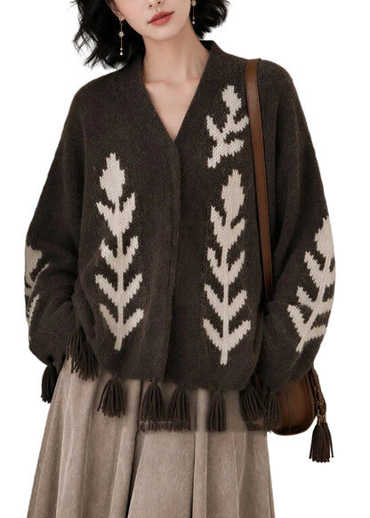 Women's Knitted Cardigan V Neck Tassel Detail Casual Style 0