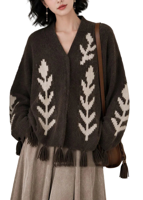 Women's Knitted Cardigan V Neck Tassel Detail Casual Style 0