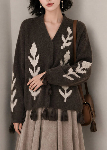 Women's Knitted Cardigan V Neck Tassel Detail Casual Style 3