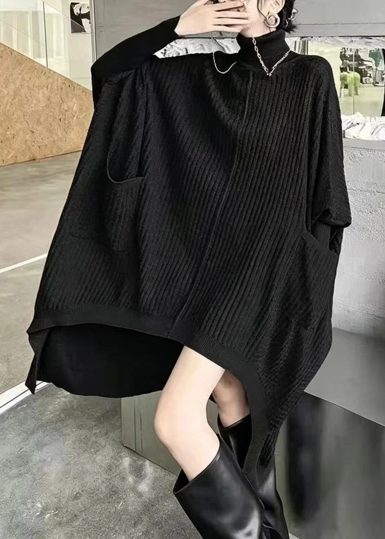Women's Knitwear Dress Turtleneck Asymmetrical Pockets 1