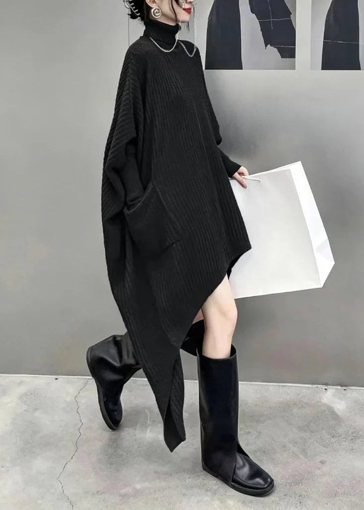 Women's Knitwear Dress Turtleneck Asymmetrical Pockets 2