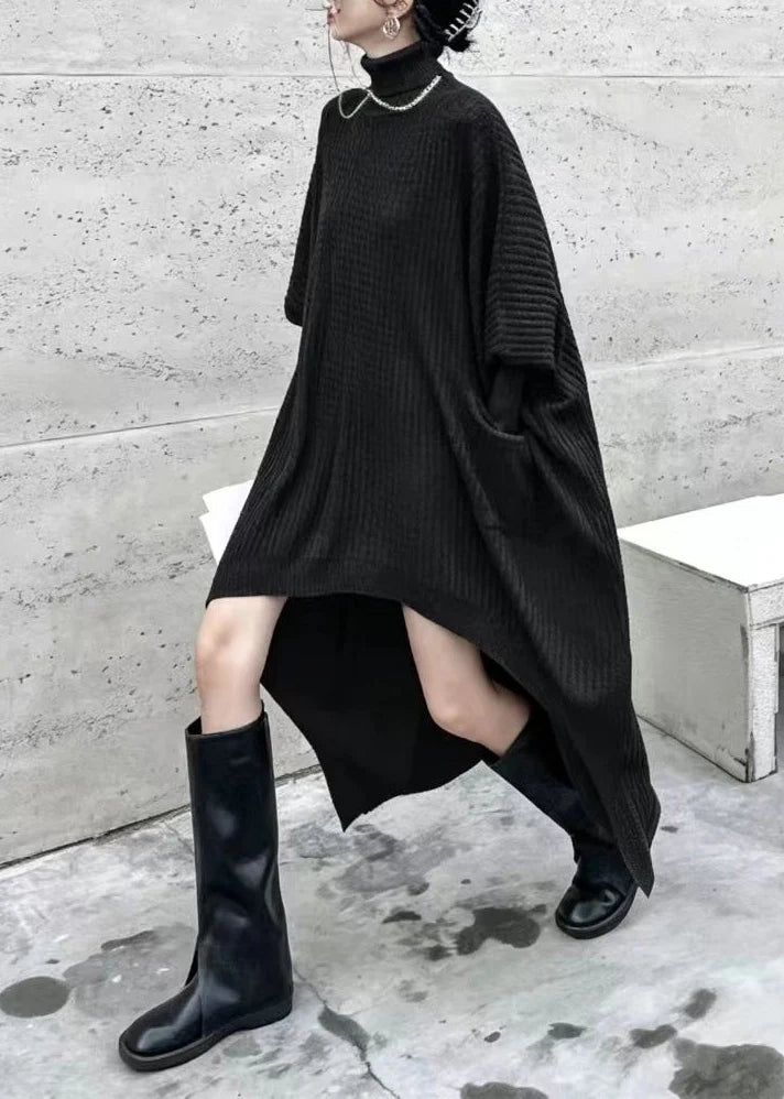 Women's Knitwear Dress Turtleneck Asymmetrical Pockets 3
