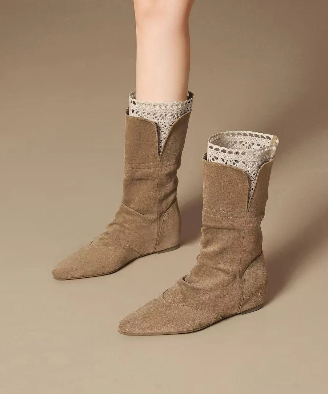Women's Lace-Up Boots Spliced Design 0