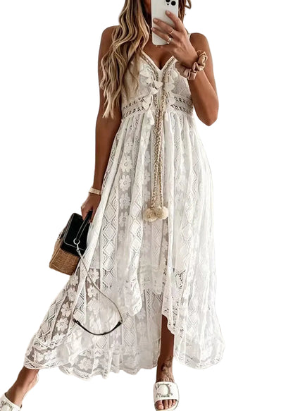 Women's Lace Spaghetti Strap Dress Hollow Out Summer Style 0