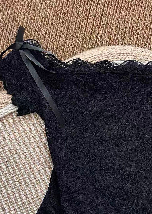 Women's Lace Top Slash Neck Bow Detail 2