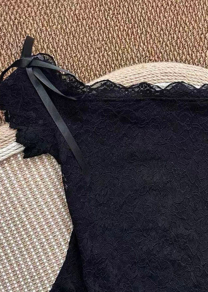 Women's Lace Top Slash Neck Bow Detail 2