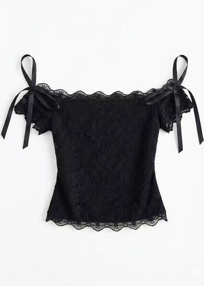 Women's Lace Top Slash Neck Bow Detail 4