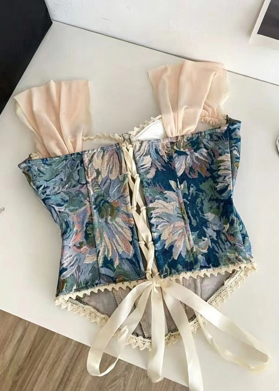 Women's Lace Up Patchwork Top Jacquard Style 1
