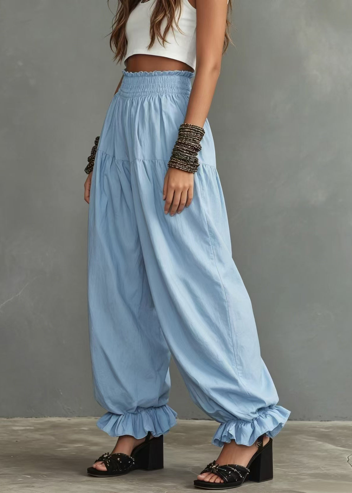 Women's Lantern Pants Casual Ruffled Style 1