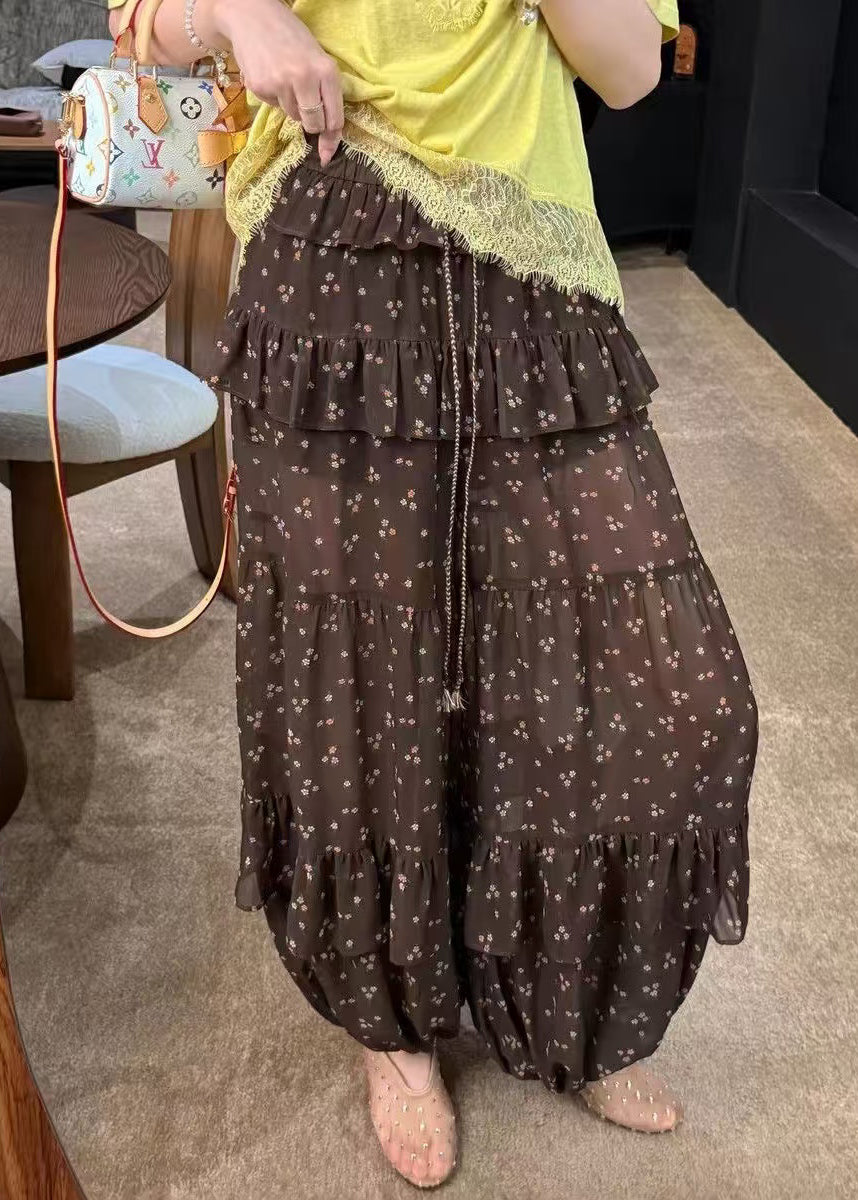 Women's Lantern Pants Ruffled Drawstring Print 0