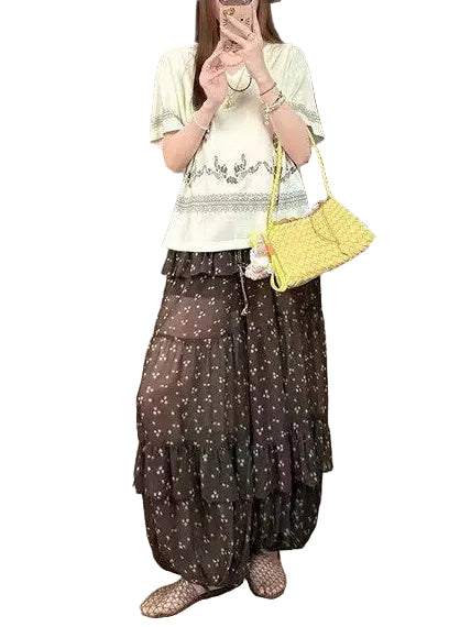 Women's Lantern Pants Ruffled Drawstring Print 1