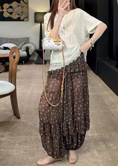Women's Lantern Pants Ruffled Drawstring Print 3