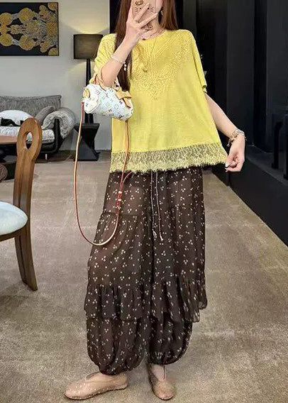 Women's Lantern Pants Ruffled Drawstring Print 4