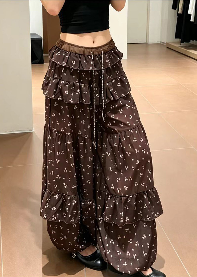 Women's Lantern Trousers Ruffled Drawstring Print 1