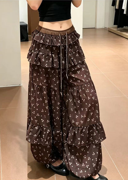 Women's Lantern Trousers Ruffled Drawstring Print 1