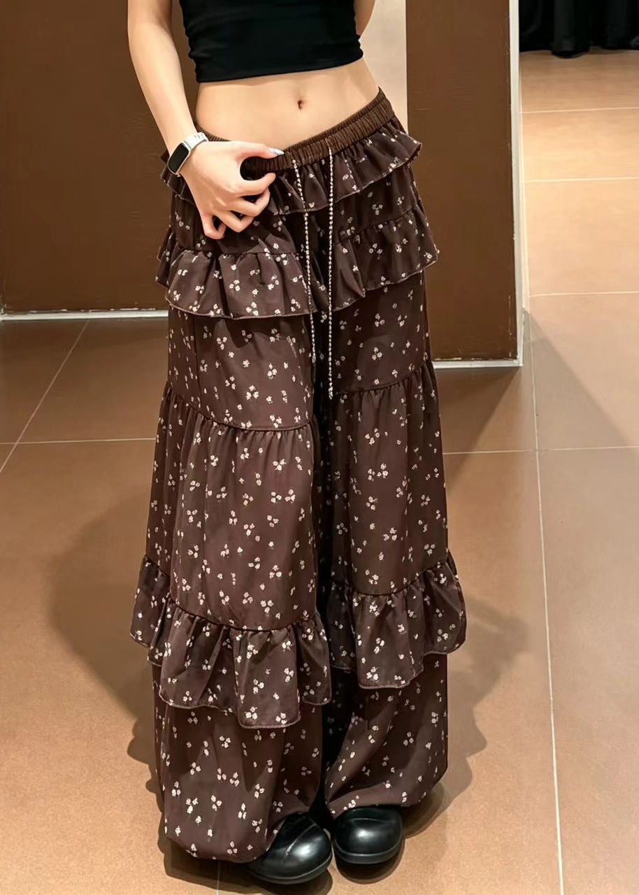 Women's Lantern Trousers Ruffled Drawstring Print 2