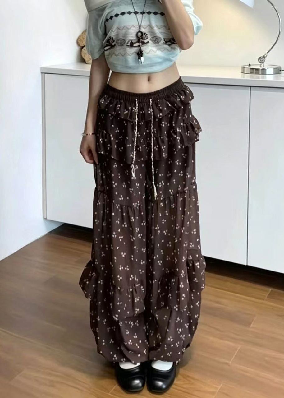 Women's Lantern Trousers Ruffled Drawstring Print 3