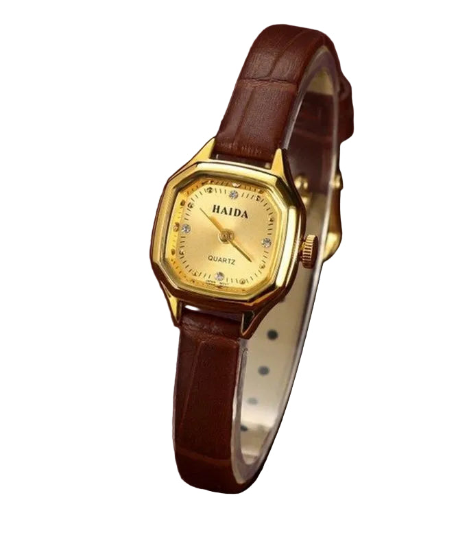 Women's Leather Patchwork Watch with Zircon Accents 0