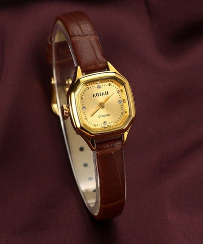 Women's Leather Patchwork Watch with Zircon Accents 2