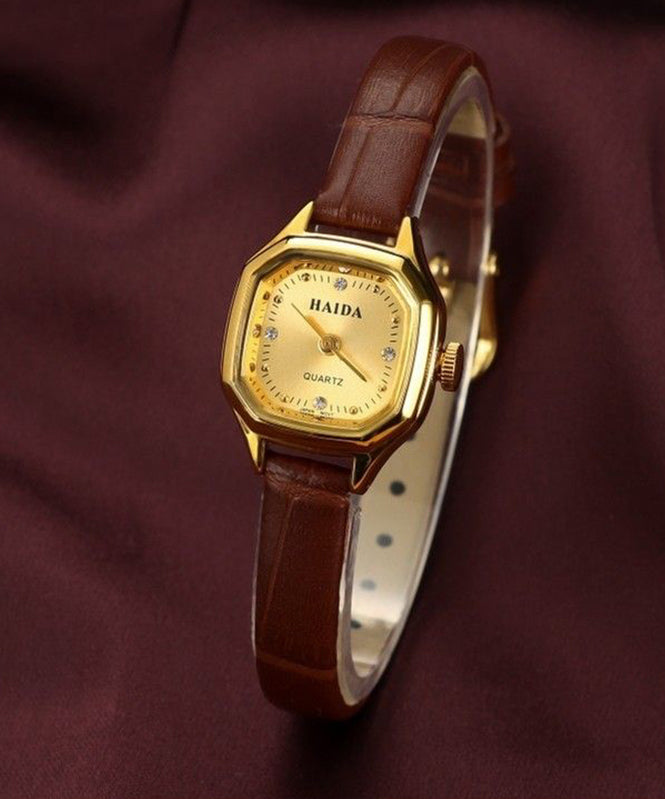 Women's Leather Patchwork Watch with Zircon Accents 4