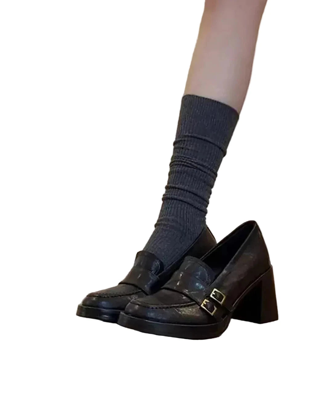 Women's Loafers Vintage Buckle Strap Chunky Heel 0