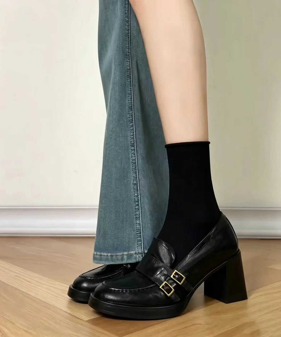 Women's Loafers Vintage Buckle Strap Chunky Heel 1