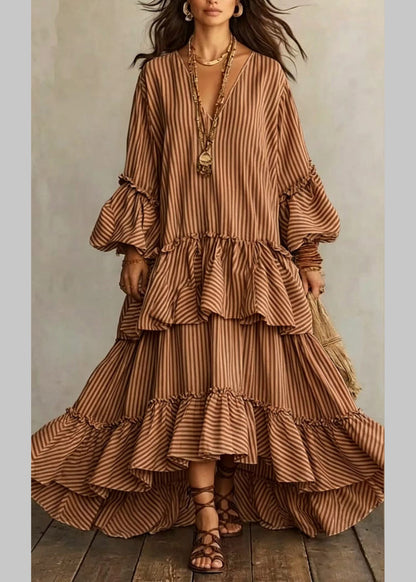 Women's Long Dress Asymmetrical Ruffled V Neck Puff Sleeve 1