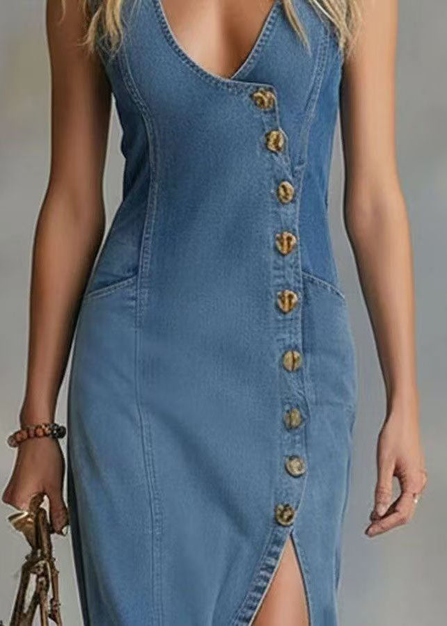 Women's Long Dress Asymmetrical Side Open Slim Fit 3
