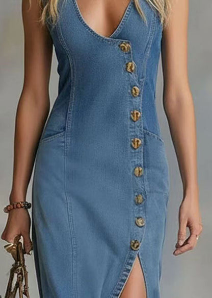 Women's Long Dress Asymmetrical Side Open Slim Fit 3