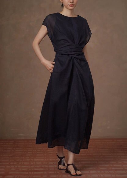 Women's Long Dress Casual Tie Waist O-Neck 3