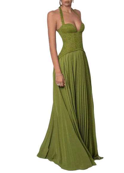 Women's Long Dress Halter Backless Cross Strap Sleeveless 0