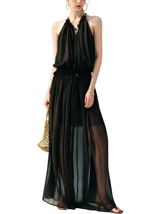 Women's Long Dress Halter Cold Shoulder Casual 0